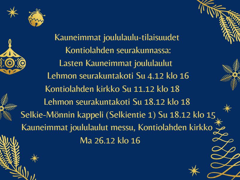 Kauneimmat joululaulu-tilaisuudet Kontiolahden seurakunnassa