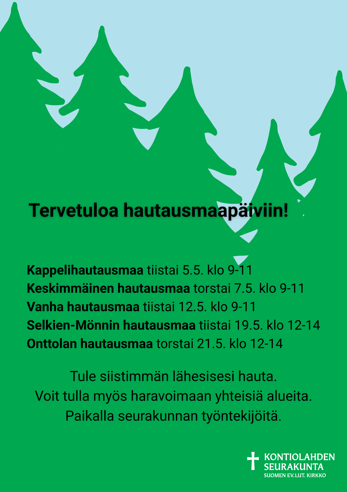 mainos hautausmaapäivistä päivämäärineen